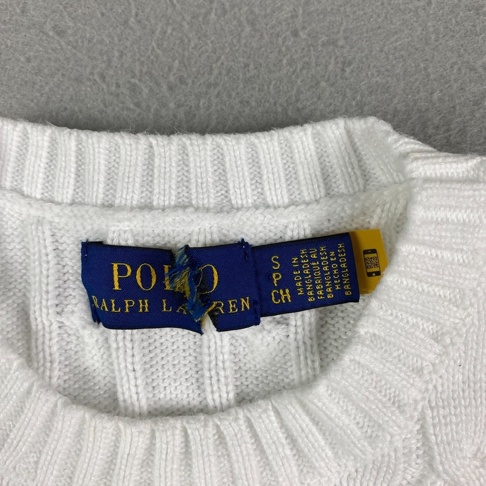 Polo Ralph Lauren Womens Cable Knit Short Sleeve Sweater White S Preppy pony - Picture 3 of 16